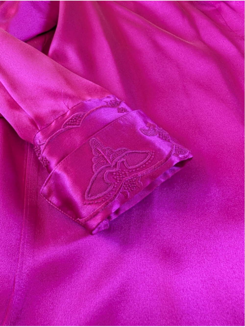 Vintage 100% Silk Fuchsia Western Blouse Size 8 Embroidered Hidden Placket Glam - Picture 14 of 16